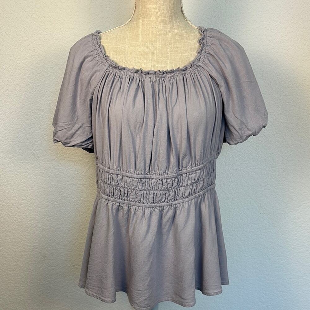 Torrid Abbey Challis Peplum Top Size 1 1X Lavender Smocked Puff Sleeve Boho Top